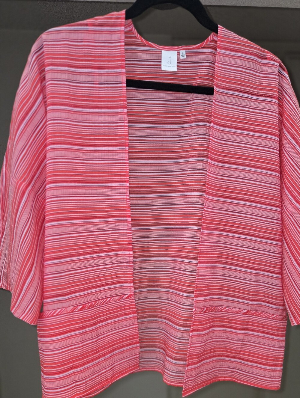Lightweight Pink Striped Open-Front Women's Sweater